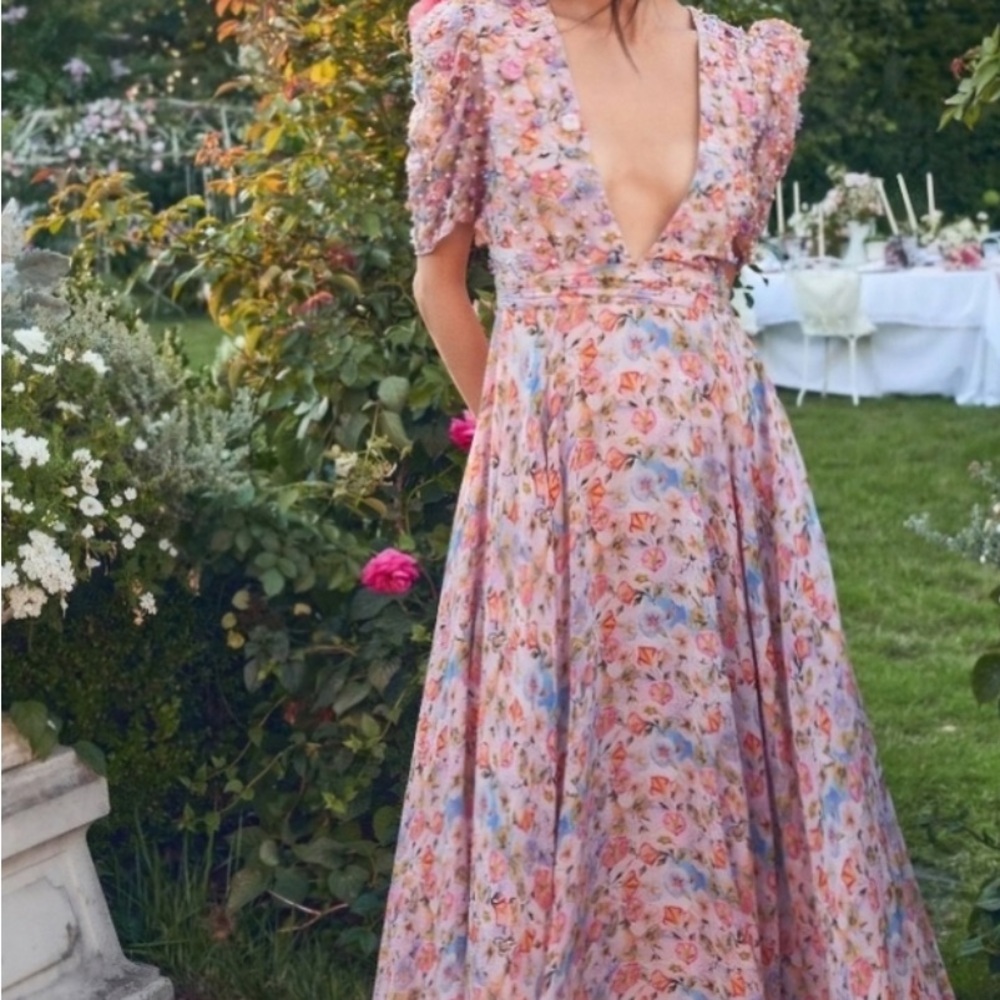 LoveShackFancy Pastel Floral Akira Midi Dress